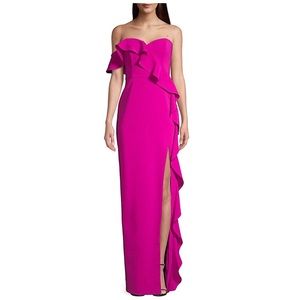 Aidan Mattox Magenta Flounce Crepe Evening Gown